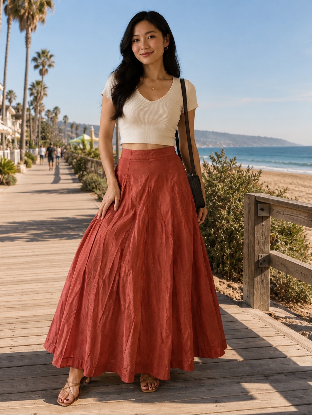 Rust Red Maxi Skirt - Flowy Women's Skirt